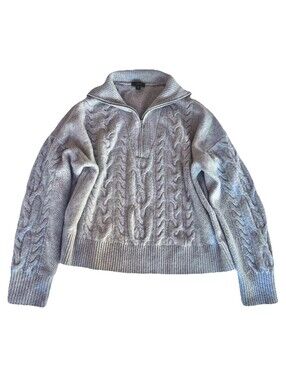 J. Crew Supersoft Yarn Cable Knit Quarter Zip Womens Sweater Heather Gray XL
